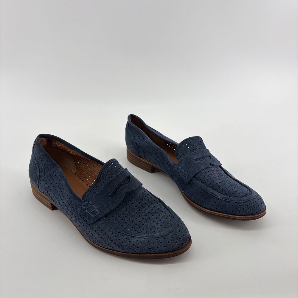 Sarto Franco Sarto Womens 8.5 Navy Blue Jolette Perforated Suede Penny Loafers